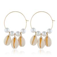 Zinc Alloy Drop Earring, with Trumpet Shell & Plastic Pearl, for woman 