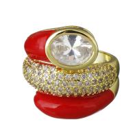 Zircon pavent l'anneau en laiton de doigt, avec Verre synthétique, Plaqué d'or, unisexe & pavé de micro zircon, 21.5mm Vendu par PC