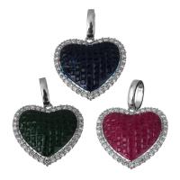 Brass Heart Pendants, platinum plated, micro pave cubic zirconia Approx 