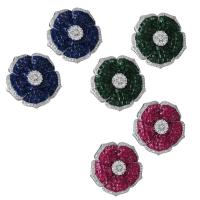 Brass Stud Earring, Flower, platinum plated, micro pave cubic zirconia & for woman 