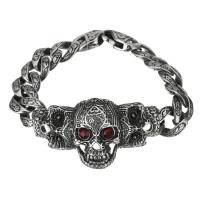 Stainless Steel Bracelet, Skull, curb chain & for man & with rhinestone & blacken 15mm 