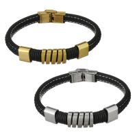 Stainless Steel Bracelet, with Leather, plated, for man 12mm,8mm Approx 8.5 Inch 