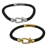 Stainless Steel Bracelet, with Full Grain Cowhide Leather, plated, for man 5mm Approx 8.5 Inch 