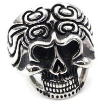 Titanium Steel Finger Ring, Skull, black ionic, Unisex 