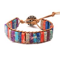 Impression Jasper Bracelet, with PU Leather, adjustable & for woman, multi-colored Approx 7 Inch 