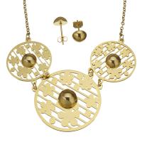 Fashion Stainless Steel Jewelry Sets, Stud Earring & necklace, gold color plated, oval chain & for woman 2mm,8mm Approx 16 Inch 