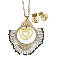 Fashion Stainless Steel Jewelry Sets, Stud Earring & necklace, with Seedbead, gold color plated, oval chain & for woman 2mm Approx 19 Inch 