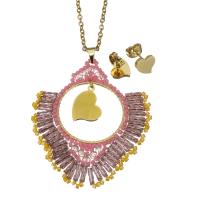 Fashion Stainless Steel Jewelry Sets, Stud Earring & necklace, with Seedbead, Heart, gold color plated, oval chain & for woman 2mm Approx 19 Inch 