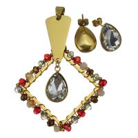 Rhinestone stainless steel Jewelry Set, Stud Earring & pendant, with Glass Beads, gold color plated, for woman & with rhinestone  Approx 