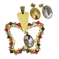 Bijoux strass en acier inoxydable Set, Boucle d’oreille stud & pendentif, avec Des billes de verre & strass, Placage de couleur d'or, pour femme  Environ Vendu par fixé