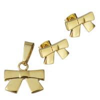 Fashion Stainless Steel Jewelry Sets, Stud Earring & pendant, Bowknot, gold color plated, for woman Approx 