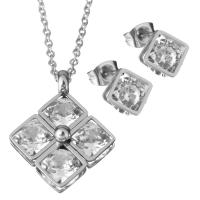 Joyería de acero inoxidable de diamantes de imitación, Pendiente de stud & collar, con diamantes de imitación, cadena oval & para mujer, color original, 19x23.5mm,1.5mm,9.5x9mm, longitud:aproximado 17.5 Inch, Vendido por Set