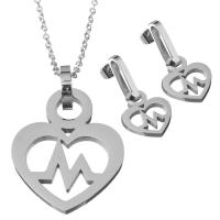 Fashion Stainless Steel Jewelry Sets, earring & necklace, Heart, oval chain & for woman, original color 2mm 30mm Approx 21.5 Inch 