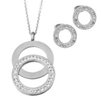 Rhinestone stainless steel Jewelry Set, Stud Earring & necklace, with Rhinestone Clay Pave, oval chain & for woman, original color 1.5mm Approx 17.5 Inch 