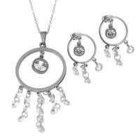 Rhinestone stainless steel Jewelry Set, Stud Earring & necklace, with Rhinestone, with 3inch extender chain, oval chain & for woman, original color 60mm,1.5mm 32mm Approx 18 Inch 