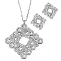 Rhinestone stainless steel Jewelry Set, Stud Earring & necklace, with 2inch extender chain, oval chain & for woman & with rhinestone, original color 1.5mm Approx 18 Inch 