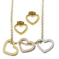 Fashion Stainless Steel Jewelry Sets, Stud Earring & necklace, Heart, plated, oval chain & for woman 1.5mm Approx 17.5 Inch 