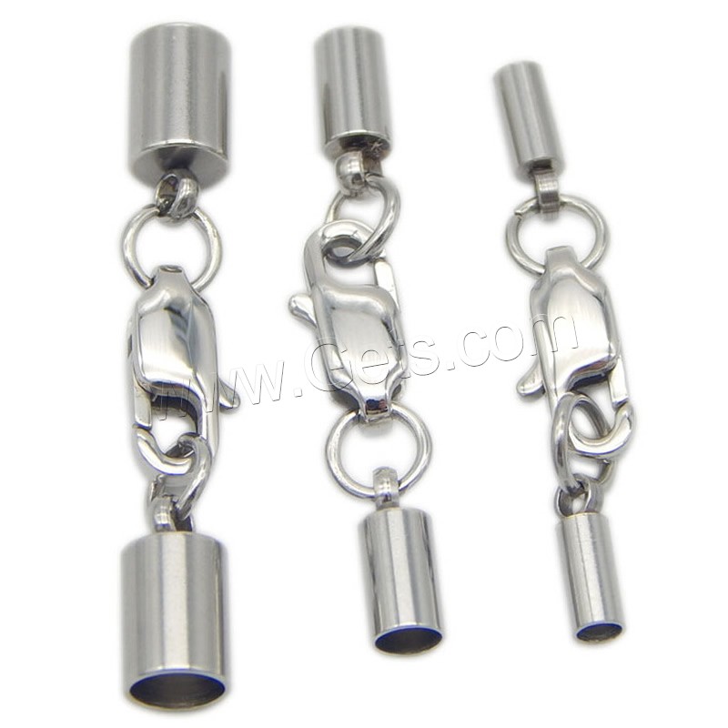 Stainless Steel Lobster Claw Cord Clasp, different size for choice & with end cap, 5PC/Bag, Sold By Bag