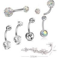 Stainless Steel Belly Ring, 7 pieces & fashion jewelry & for woman & with rhinestone 