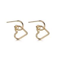 Brass Stud Earring, Heart, real gold plated, for woman & hollow, 1.1*16mm 