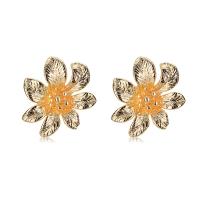 Brass Earring Stud Component, Flower, real gold plated, DIY & with loop, 17.38*15.5mm 