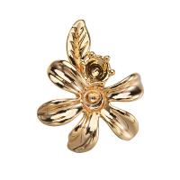Brass Brooch Finding, Flower, real gold plated, DIY, 18*14mm 