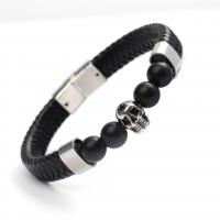 Stainless Steel Bracelet, with Natural Stone & PU Leather, Skull & for man, 20mm 