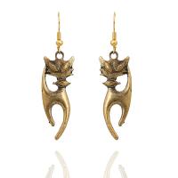 Zinc Alloy Drop Earring, brass earring hook, Cat, plated, fashion jewelry & for woman, antique gold color, 40*20mm 