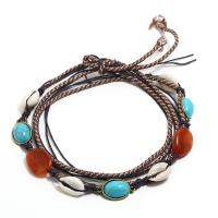 Shell Choker Necklace, with leather cord & Cloth, plated, multilayer & Bohemian style & for woman 