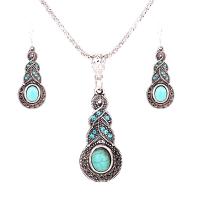 Turquoise Zinc Alloy Jewelry Sets, with turquoise, brass earring hook, plated & for woman, 55*20mm,5cm .7 Inch 