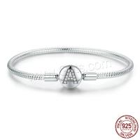 925 Sterling Silver Bangle, Letter A, real silver plated, micro pave cubic zirconia & for woman 