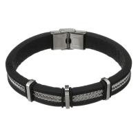 Stainless Steel Bracelet, with Leather, for man, original color, 14mm,11.5mm Approx 8.5 Inch 