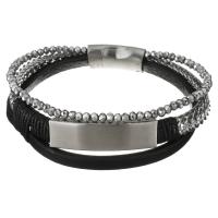 Stainless Steel Bracelet, with Leather, for man & multi-strand, original color 5mm Approx 8.5 Inch 