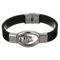 Stainless Steel Bracelet, with Leather, for man, original color 14mm Approx 8.5 Inch 