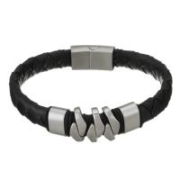 Stainless Steel Bracelet, with Leather, for man, original color, 17mm,11mm Approx 8.5 Inch 