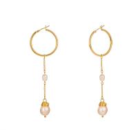 Zinc Alloy Huggie Hoop Drop Earring, with ABS Plastic Pearl, gold color plated, for woman 