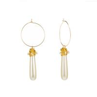 Zinc Alloy Huggie Hoop Drop Earring, with ABS Plastic Pearl, gold color plated, Korean style & for woman 