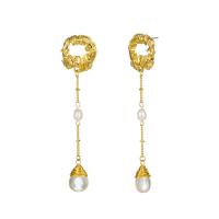 Zinc Alloy Drop Earring, with Natural Stone & ABS Plastic Pearl, gold color plated, for woman 