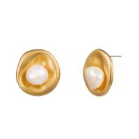 Pendientes de Perno de Aleación de Zinc, con Perlas de plástico ABS, chapado en color dorado, para mujer, 23x24mm, Vendido por Par