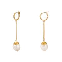 Zinc Alloy Huggie Hoop Drop Earring, with ABS Plastic Pearl, gold color plated, for woman 