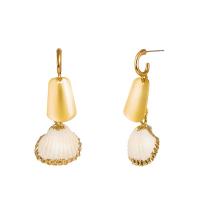 Zinc Alloy Drop Earring, with Shell, gold color plated, for woman 