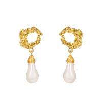 Zinc Alloy Drop Earring, with ABS Plastic Pearl, Baroque, gold color plated, vintage & for woman 