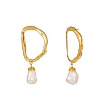 Zinc Alloy Drop Earring, with ABS Plastic Pearl, gold color plated, handmade & for woman 