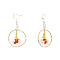 Zinc Alloy Drop Earring, with Coral & ABS Plastic Pearl, gold color plated, Korean style & for woman 