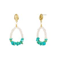 Turquoise Zinc Alloy Earring, with ABS Plastic Pearl & Natural Turquoise, gold color plated, for woman, green 
