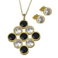 Rhinestone stainless steel Jewelry Set, Stud Earring & necklace, with Rhinestone & Resin, gold color plated, oval chain & for woman 1.5mm Approx 19.5 Inch 