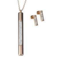 Rhinestone stainless steel Jewelry Set, Stud Earring & necklace, with Rhinestone Clay Pave, with 3.5inch extender chain, rose gold color plated, oval chain & for woman 1.5mm Approx 18 Inch 