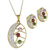 Rhinestone stainless steel Jewelry Set, Stud Earring & necklace, with Rhinestone Clay Pave, with 2inch extender chain, gold color plated, oval chain & for woman & with rhinestone 1.5mm Approx 17.5 Inch 