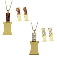 Rhinestone stainless steel Jewelry Set, Stud Earring & necklace, with Rhinestone, gold color plated, oval chain & for woman 1.5mm Approx 17.5 Inch 