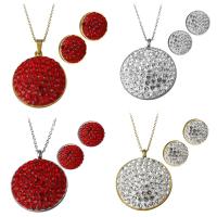 Rhinestone stainless steel Jewelry Set, Stud Earring & necklace, with Rhinestone Clay Pave, plated, oval chain & for woman 1.5mm Approx 17.5 Inch 